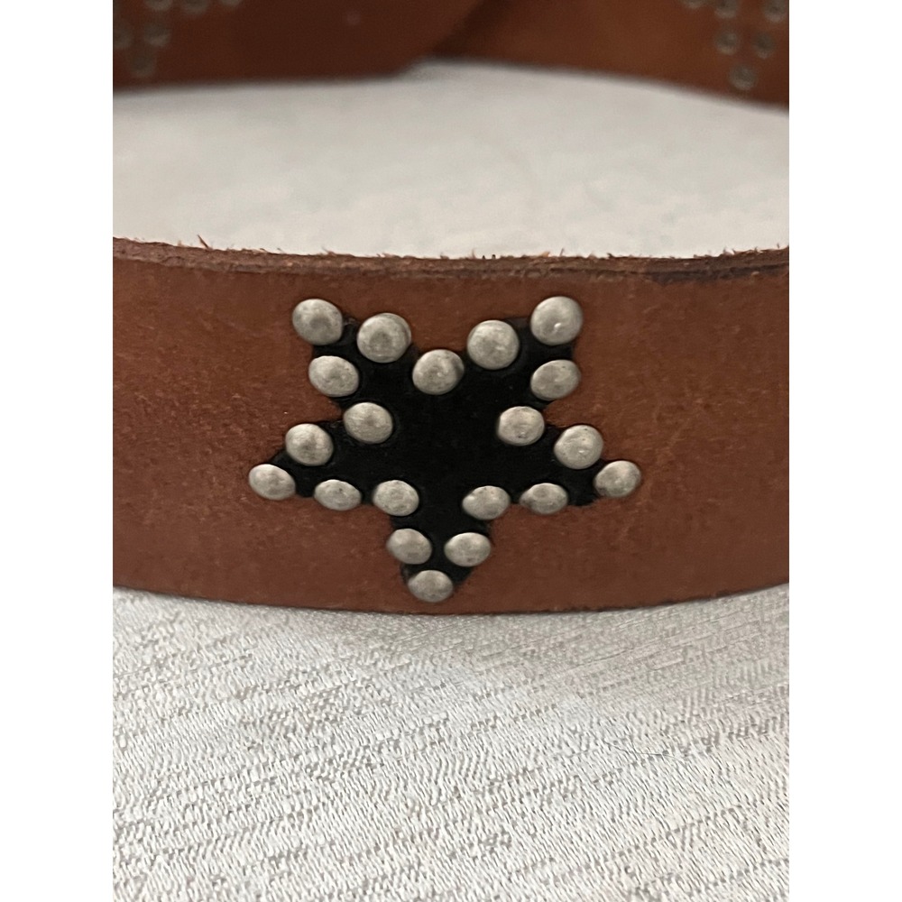 Free People Brown Leather Studded Star Belt Silver Buckle XS/S Boho hippie stone - Picture 3 of 3